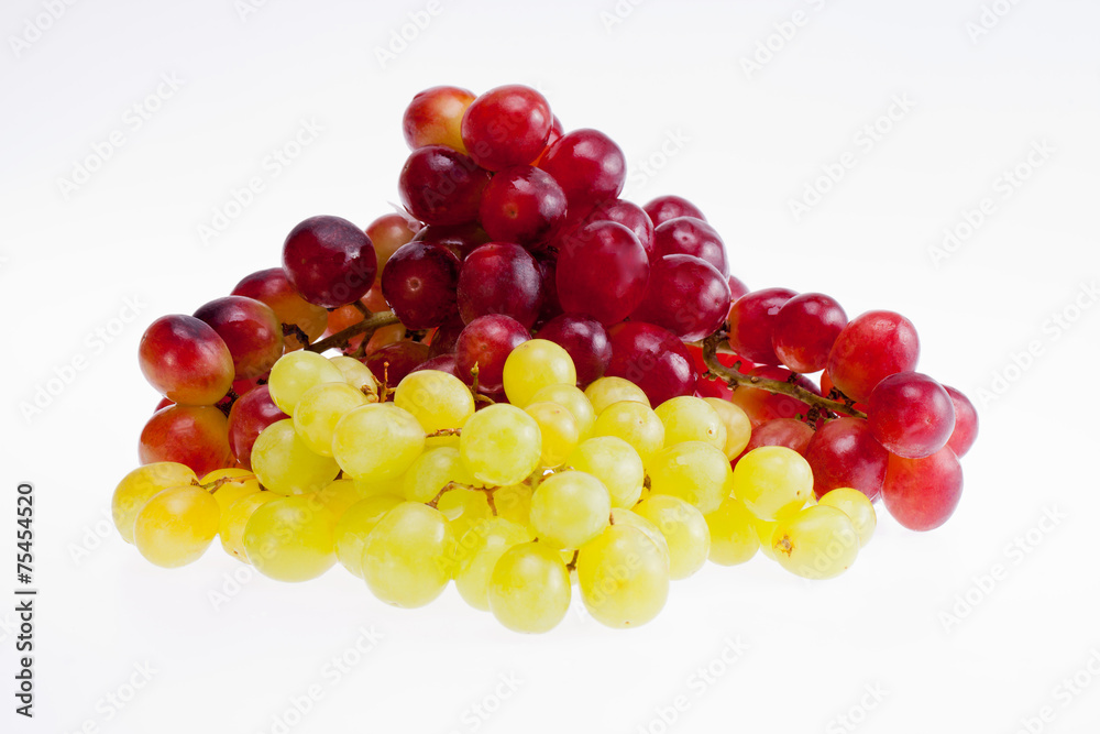 bunches  of red and green grapes isolated on white background