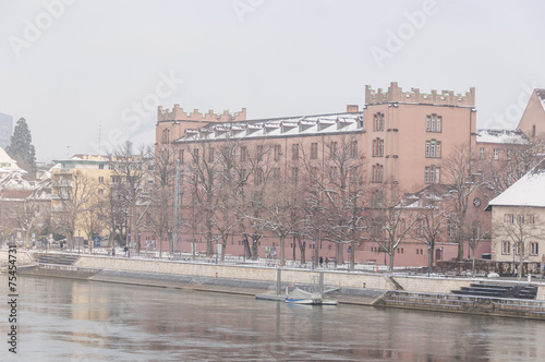 Basel, Altstadt, Rheinufer, historische Kaserne, Winter, Schweiz