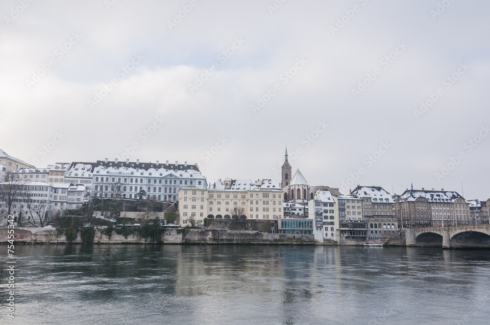 Basel, Altstadt, Mittlere Rheinbrücke, Rhein, Winter, Schweiz