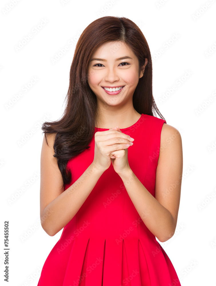 Woman with congratulation hand gesture Woman with congratulation hand gesture