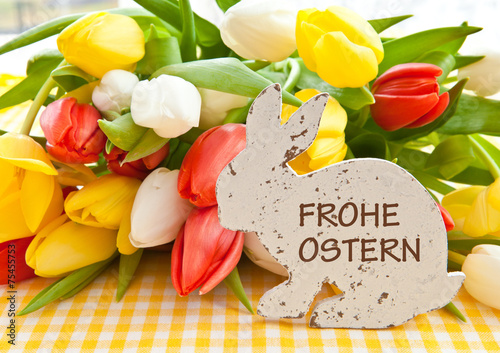 Fototapeta Naklejka Na Ścianę i Meble -  Frische Tulpen auf kariertem Hintergrund