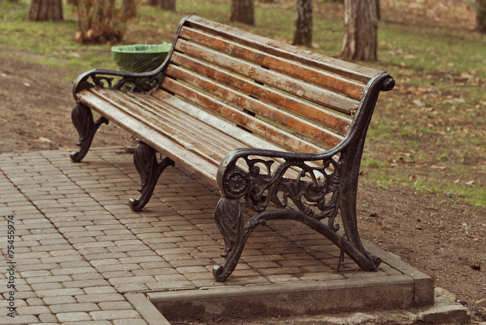 Empty wooden benches in the park