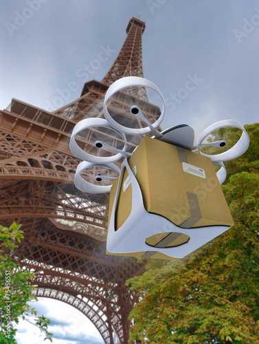 Commercial drone by the Eif...