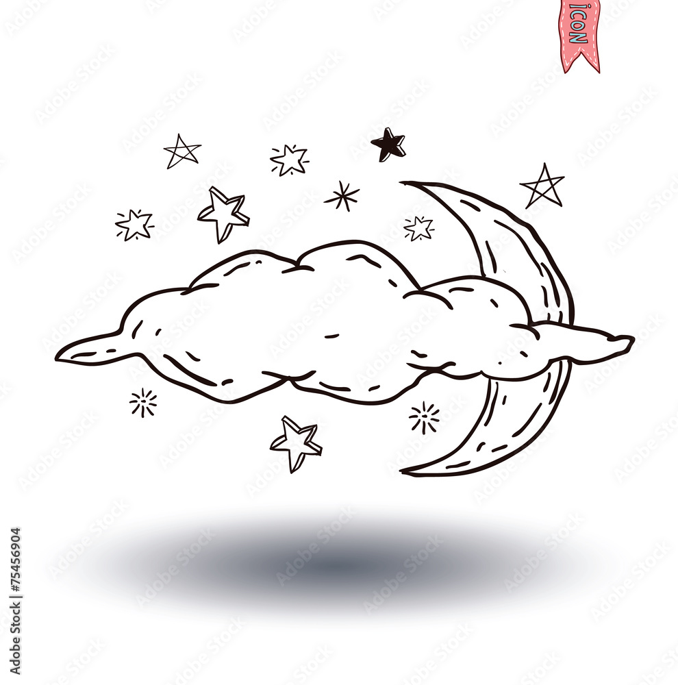 Obraz premium Moon and stars at night. vector illustration.