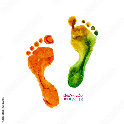 Vector watercolor colorful footprints