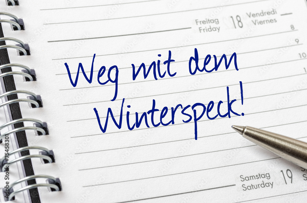 Terminkalender mit dem Eintrag Weg mit dem Winterspeck