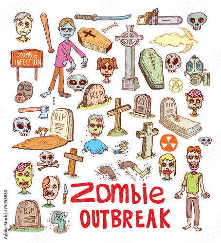 zombie cartoon character set, vector illustration.