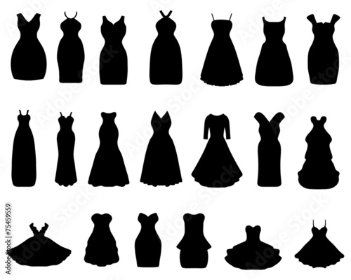 Black silhouettes of cocktail dresses, vector illustration