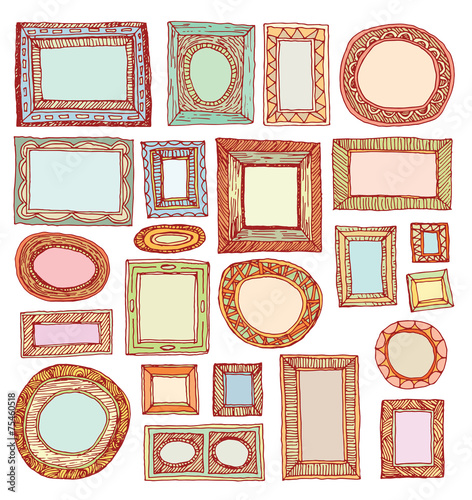 Set picture frames, hand drawn vector illustration.