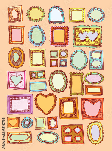 Set picture frames, hand drawn vector illustration.