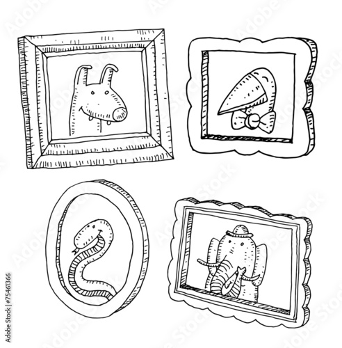 Set picture frames with animals portrait,vector illustration.