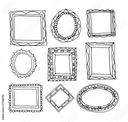 Set picture frames, hand drawn vector illustration.