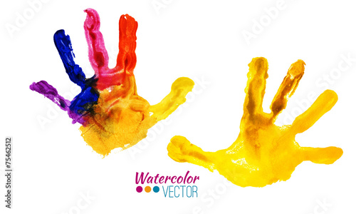 Vector watercolor colorful handprints