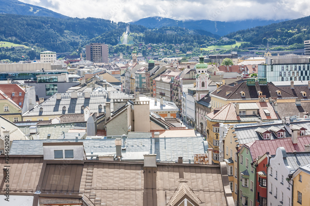 Fototapeta premium General view of Innsbruck, the capital city of the federal state of Tyrol (Tirol) located in the Inn Valley in western Austria.