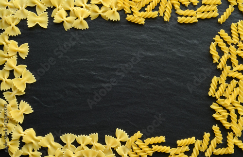 Differnent types of pasta on a dark background