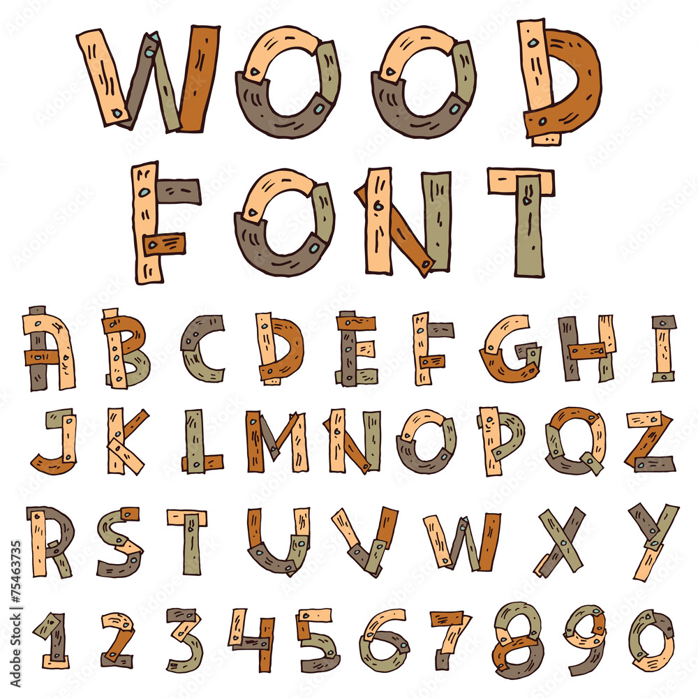 Vector font wood style. Vector font wood style.