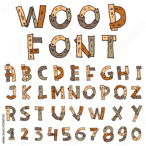 Vector font wood style.