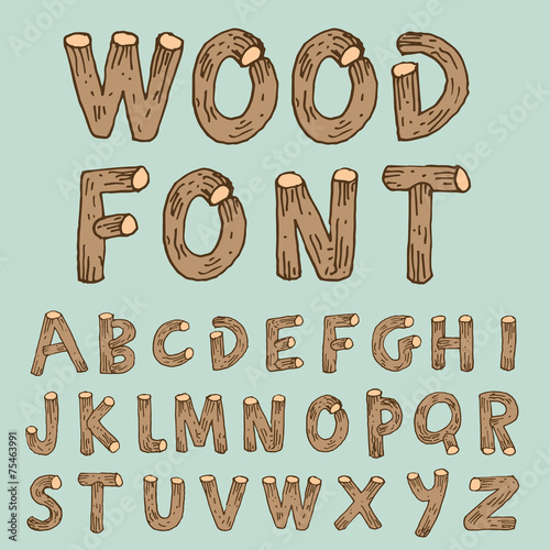 Vector font wood style.