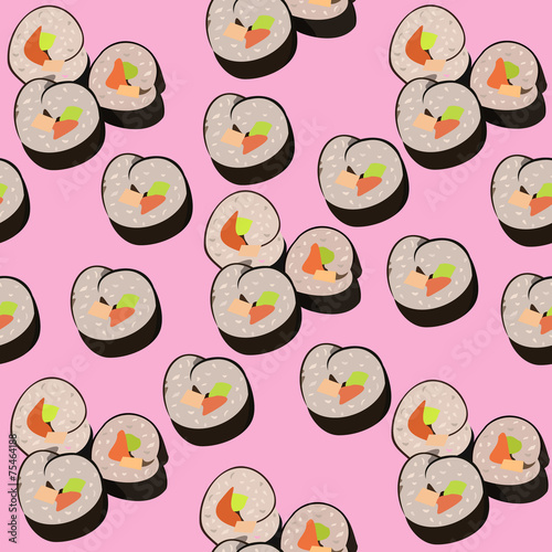 Seamless pattern with set of sushi rolls