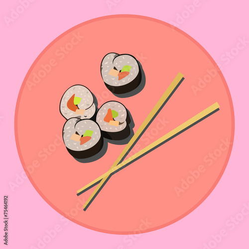 Sticker of sushi and chopsticks. Japanese food
