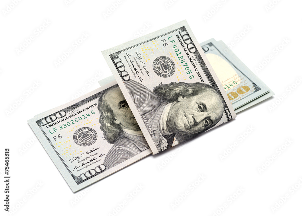 One hundred dollars banknotes isolated on white background One hundred dollars banknotes isolated on white background