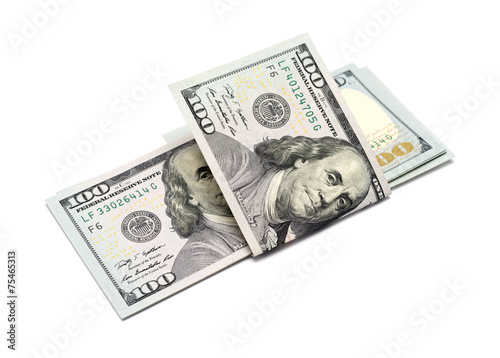 One hundred dollars banknotes isolated on white background