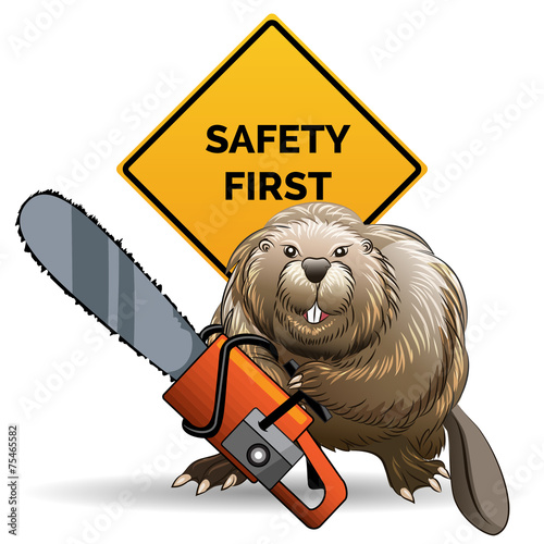 Beaver with a chainsaw