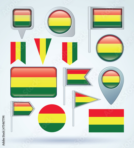 Flag set of Bolivia, vector illustration