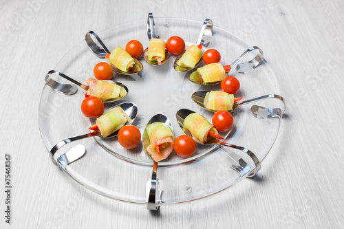 Fotografie Food amuse appetizer on glass scale