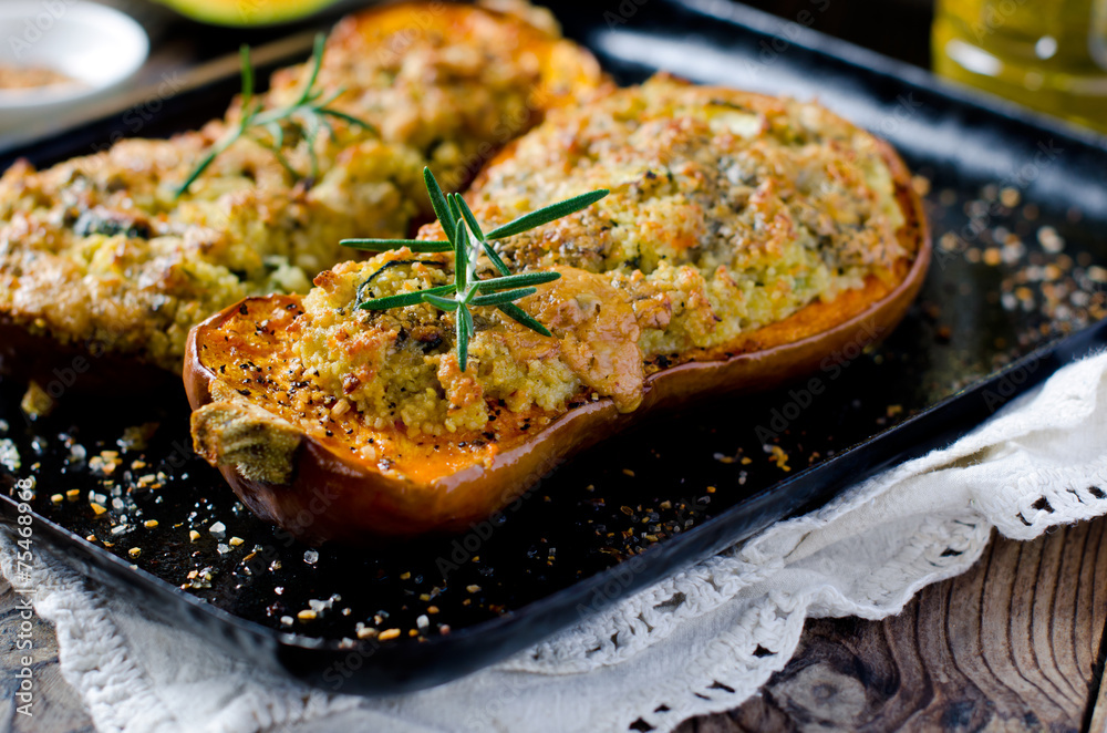 Pumpkin stuffed with couscous, zucchini and cheese Dorblu