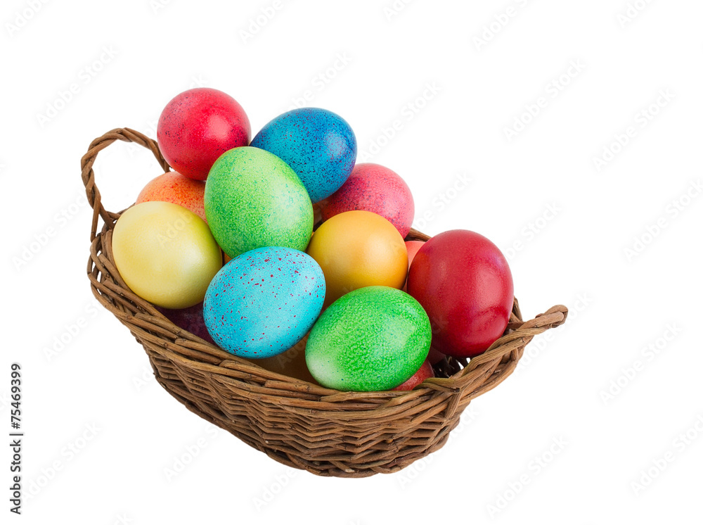 Basket with colorful Easter eggs