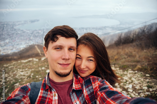 Couple in love taking self-portrait