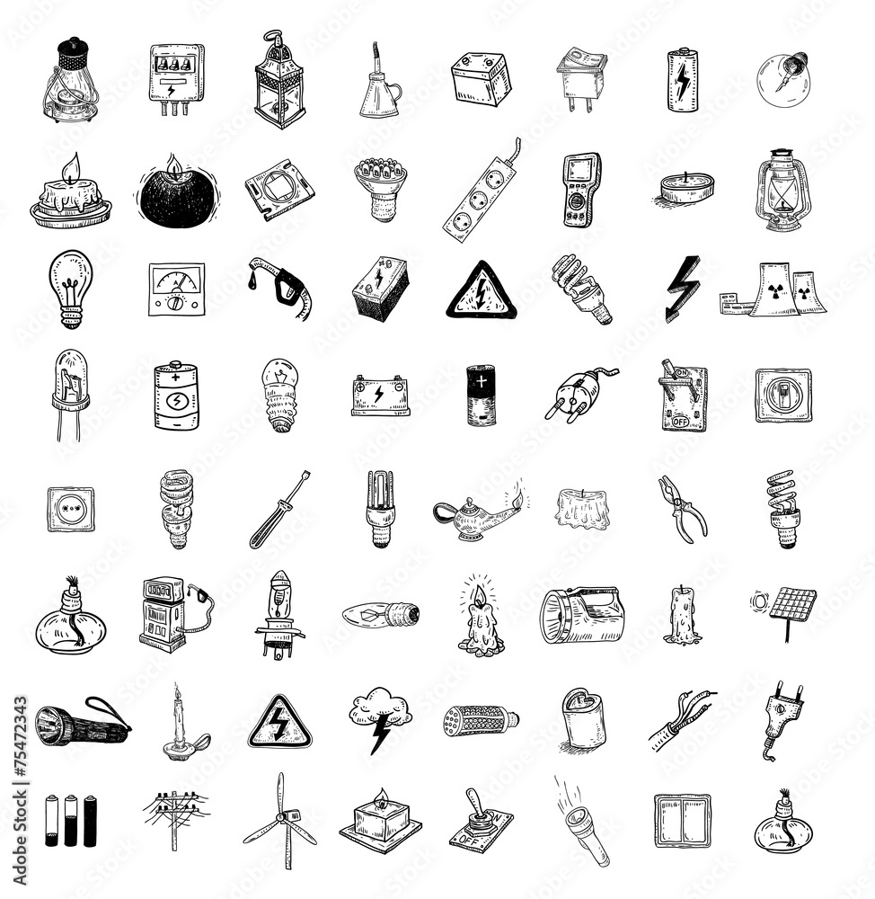 Naklejka premium Big doodle set, collection icon, vector.