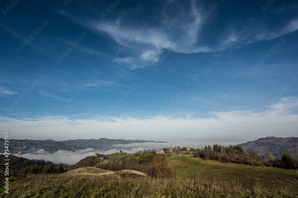 Misty morning, italian Apennines landscape