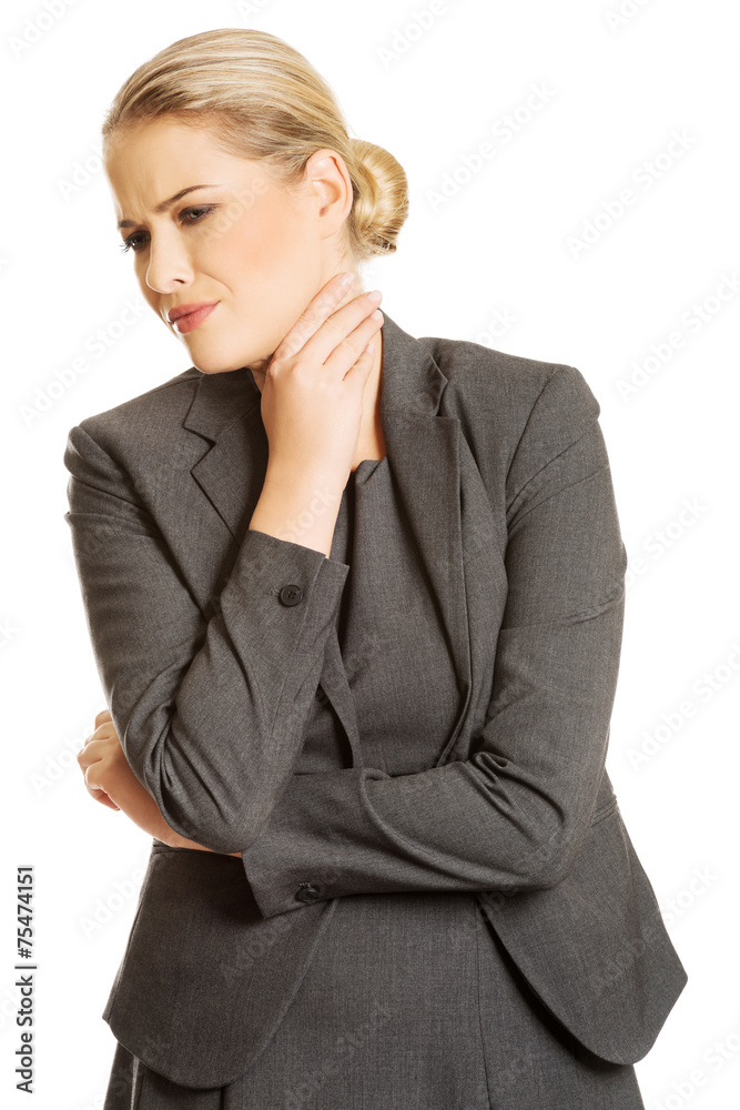 Woman with terrible throat pain Woman with terrible throat pain
