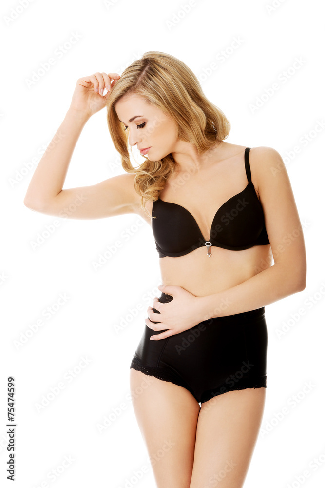 Happy young woman in lingerie Happy young woman in lingerie