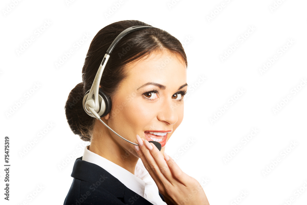 Portrait of happy phone operator in headset Portrait of happy phone operator in headset