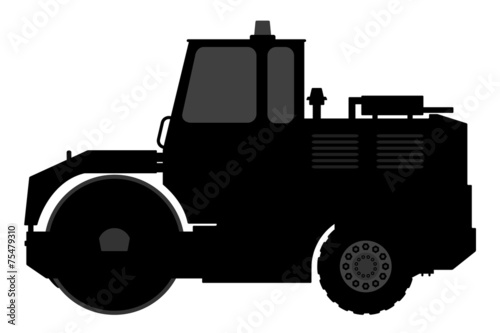 Silhouette steamroller on a white background.