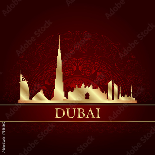Dubai skyline silhouette on vintage background