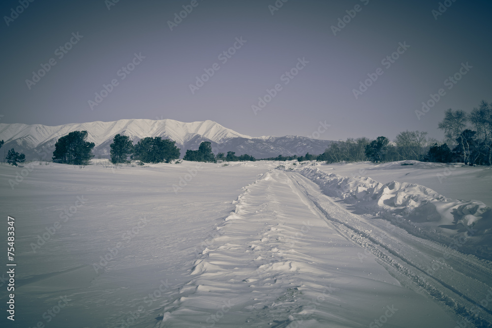 Winter landscape at Lake Baikal. Toned