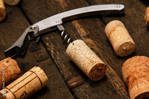 Corkscrew and wine corks