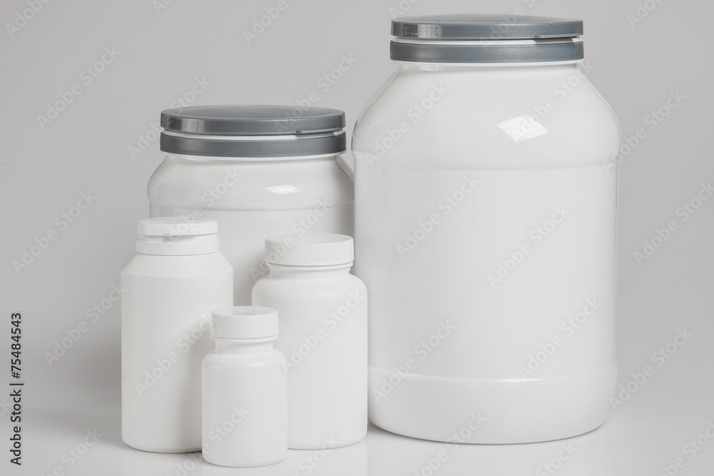 Jars with food supplements Jars with food supplements