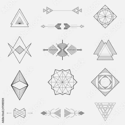 Set of geometric shapes, triangles, line design, vector