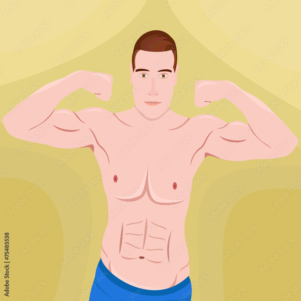 Fototapeta premium Illustration of a young man showing his muscles