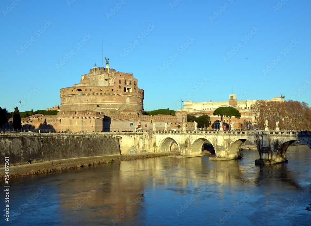 View of the castle  Sant'Angelo and bridge, Rome,  Italy