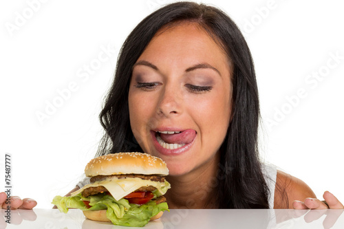 Frau mit einem Hamburger photo