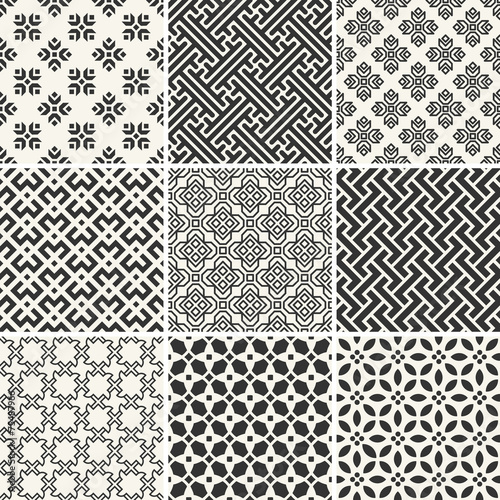 Set of endless monochrome simple patterns