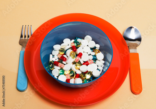 different particolored pills on a plate