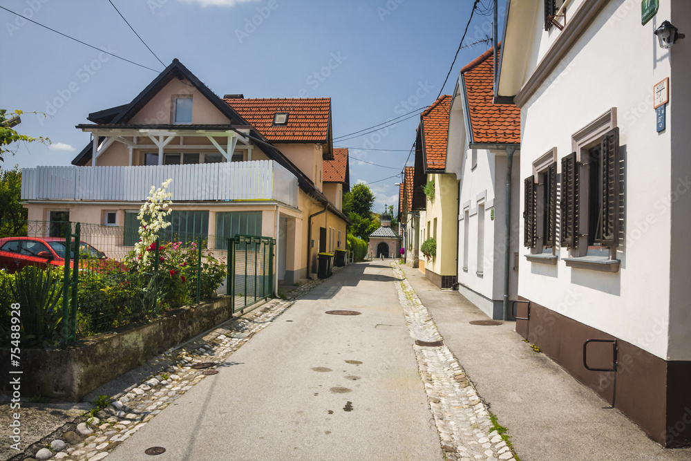 Beautiful street in Ljubljana old town Slovenia.