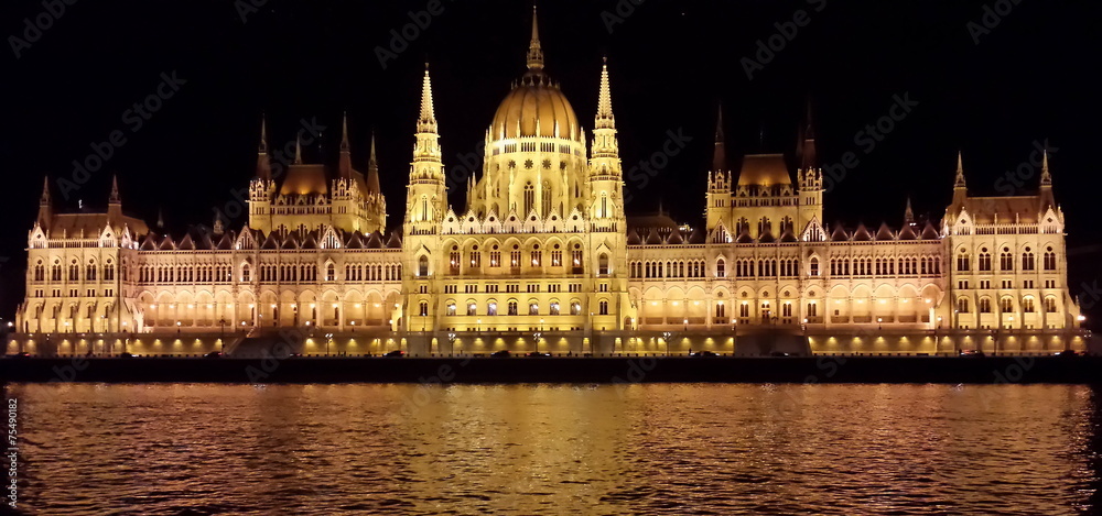 Parliament building in Budapest by night, Hungary
